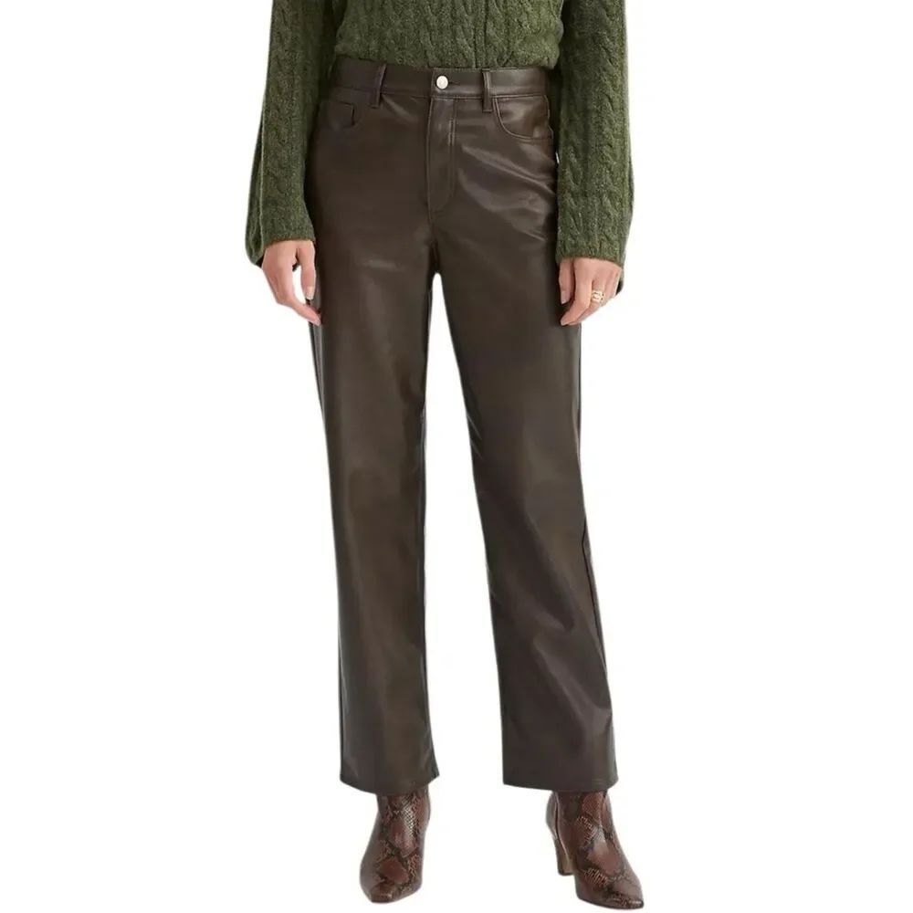 Loft Five Pocket Straight Pants Faux Leather Brown Size 26-2
